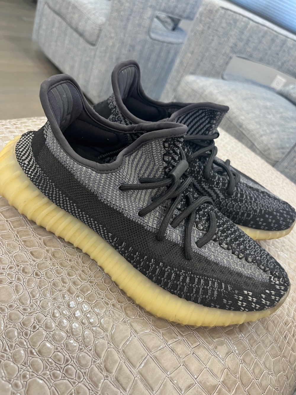 adidas Yeezy Boost 350 V2 Black and Grey with Yellow Sole